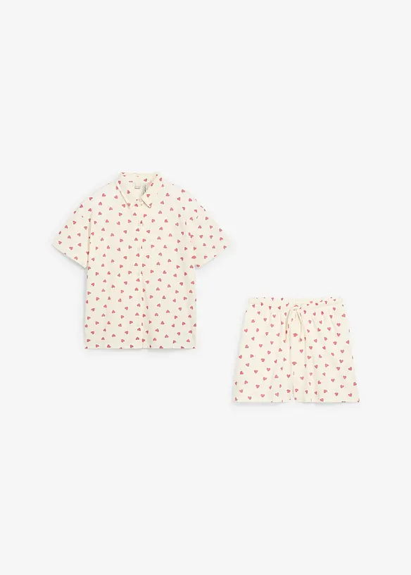 Kort pyjamas av ekologisk bomull, med knappslå (2 delar), bonprix