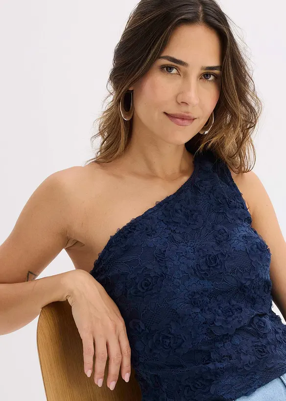 One shoulder-linne med broderi, bonprix