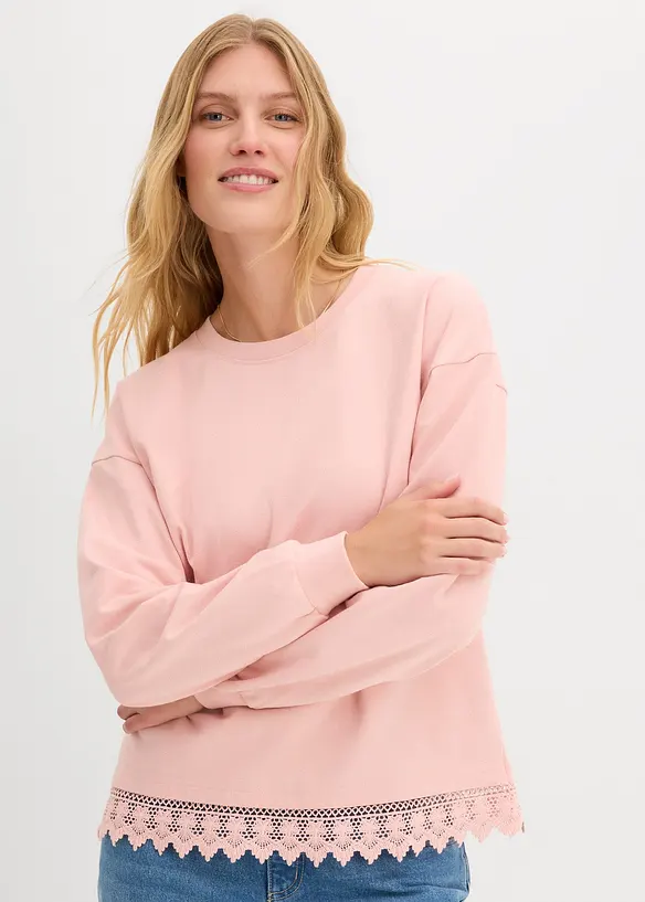 Sweatshirt med spetsbesättning, bonprix