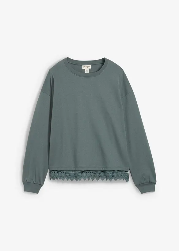Sweatshirt med spetsbesättning, bonprix