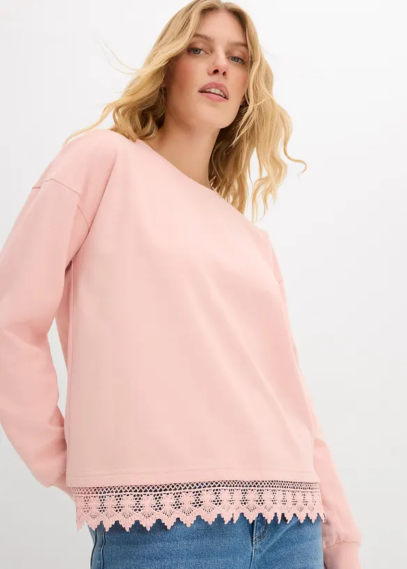 Sweatshirt med spetsbesättning, bonprix