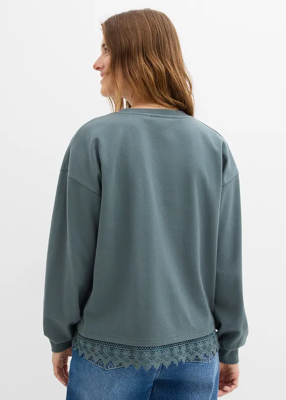 Sweatshirt med spetsbesättning, bonprix