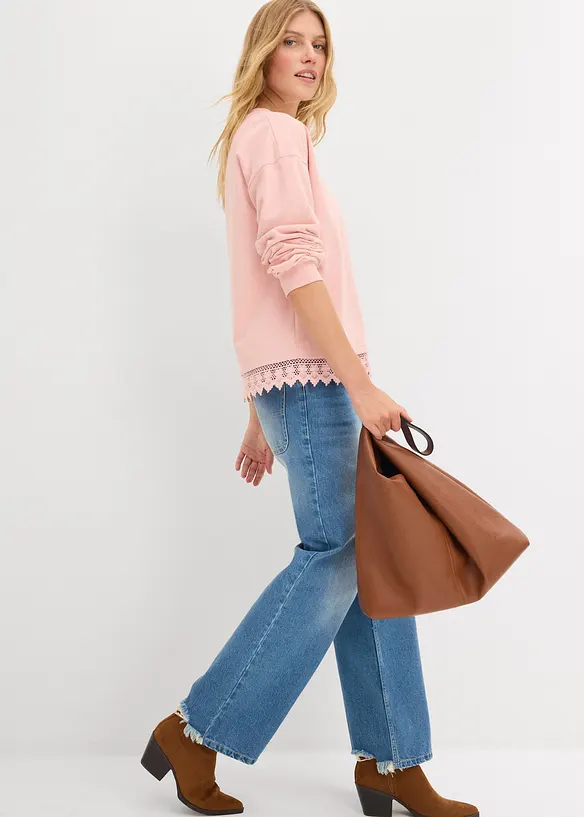Sweatshirt med spetsbesättning, bonprix