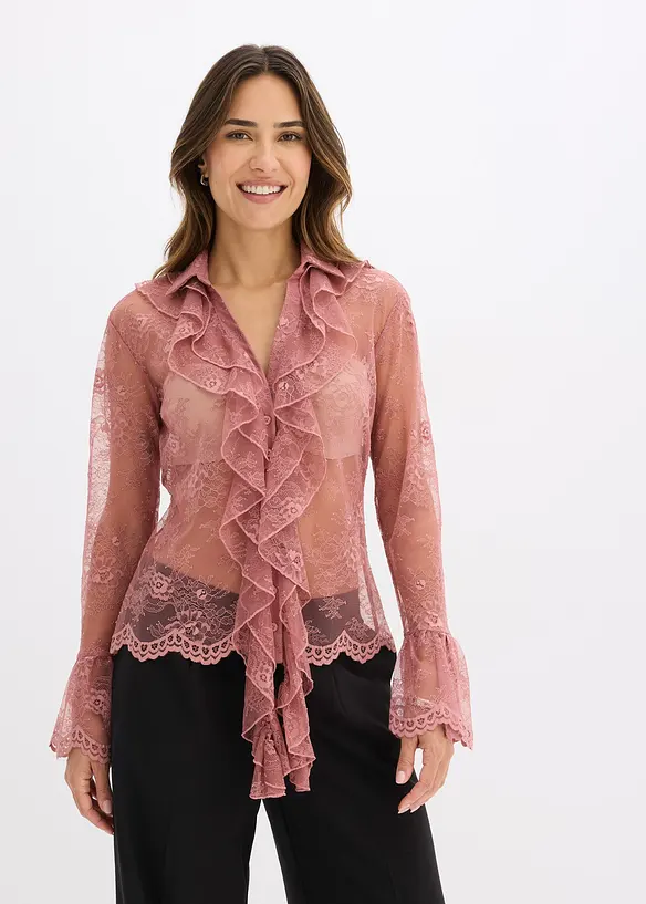Blus med spets, bonprix