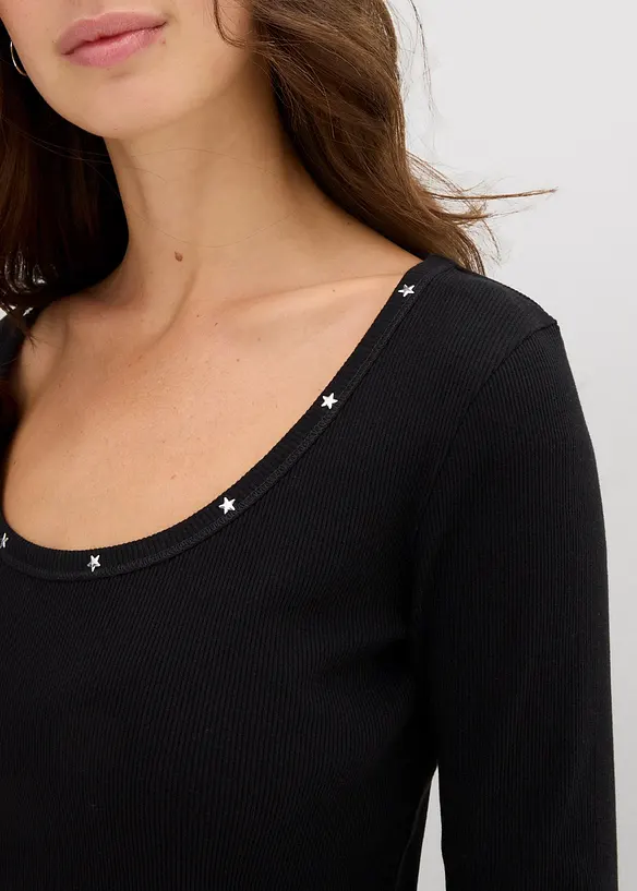 Ribbstickad topp av ekologisk bomull, bonprix