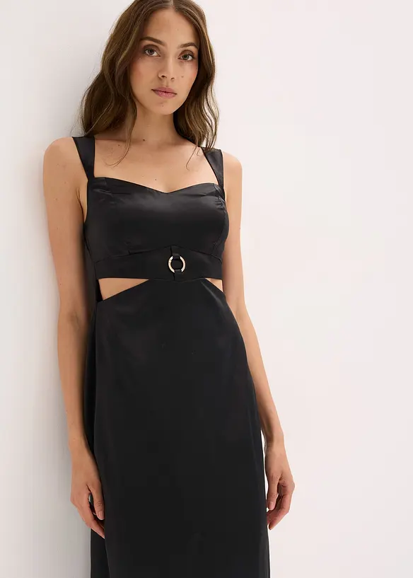 Mellanlång klänning av satin med mjukt fall, bonprix