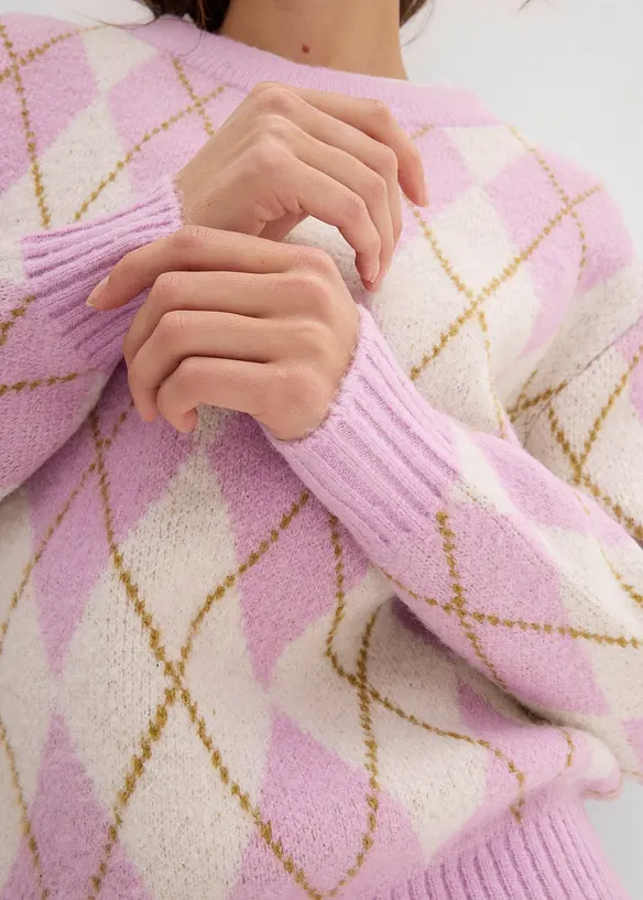 Finstickad tröja med rutmönster, bonprix