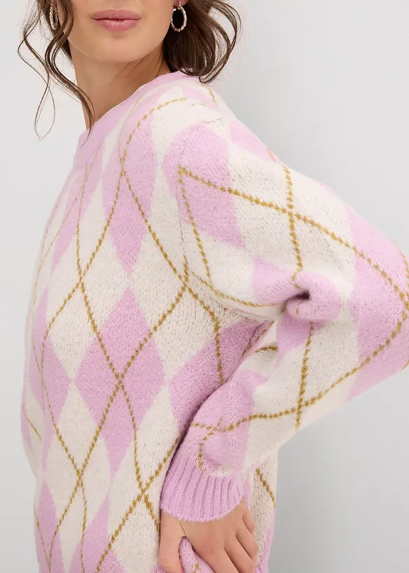 Finstickad tröja med rutmönster, bonprix