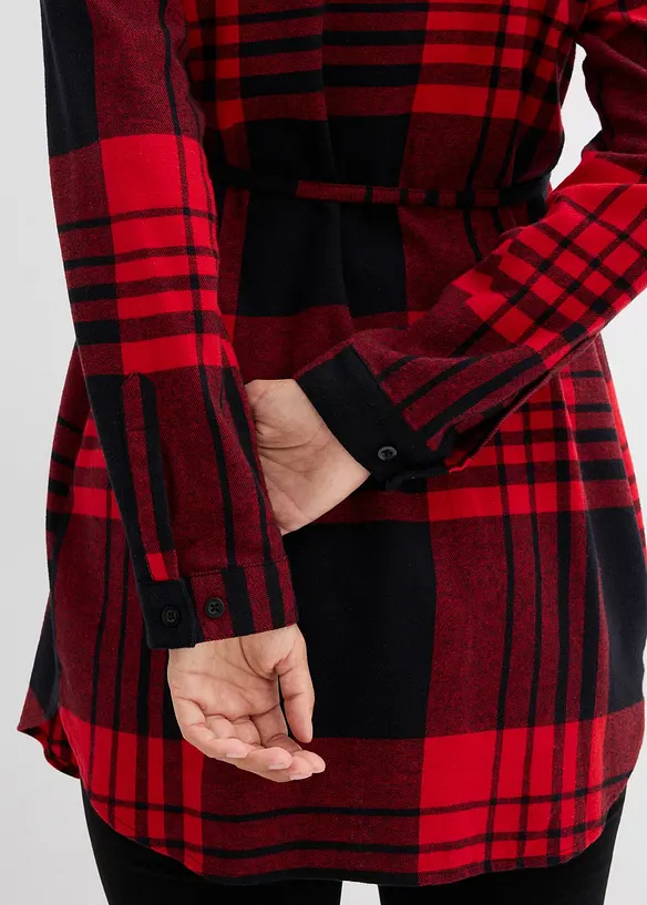 Lång mamma-/amningsblus i mjuk bomullsflanell, bonprix