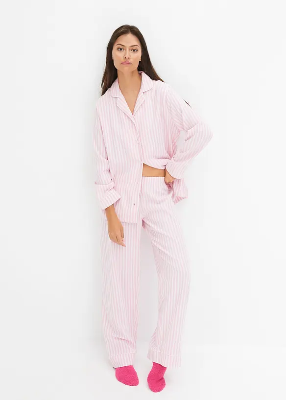 Vävd flanellpyjamas med gåvopåse, bonprix