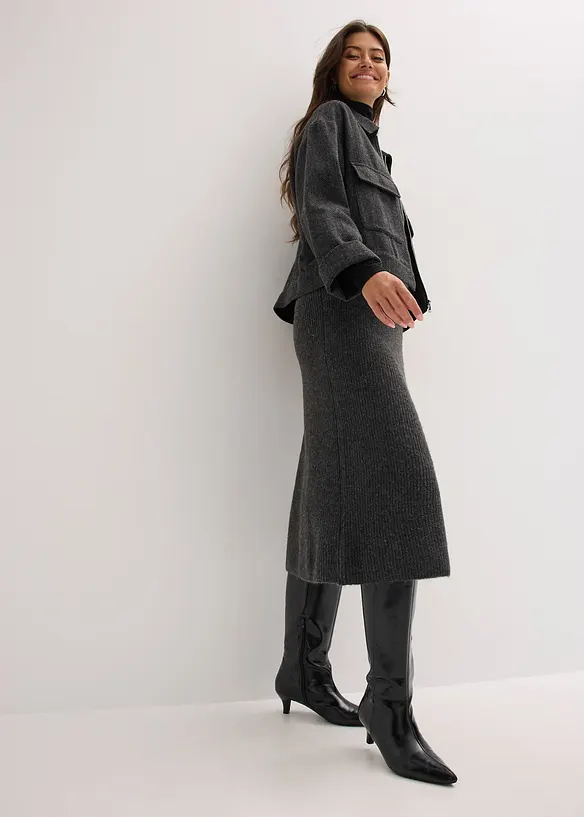 Stickad kjol i midilängd, bonprix