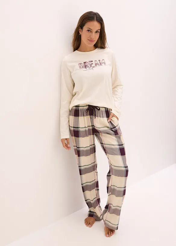 Pyjamas med byxa av vävt material och presentpåse, bonprix