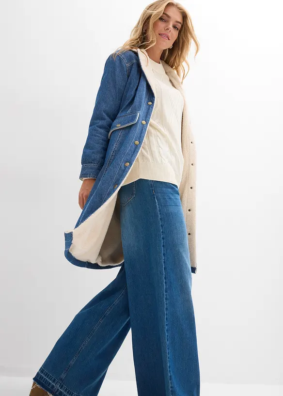 Vinterkappa i denim med varmt teddyfoder, bonprix