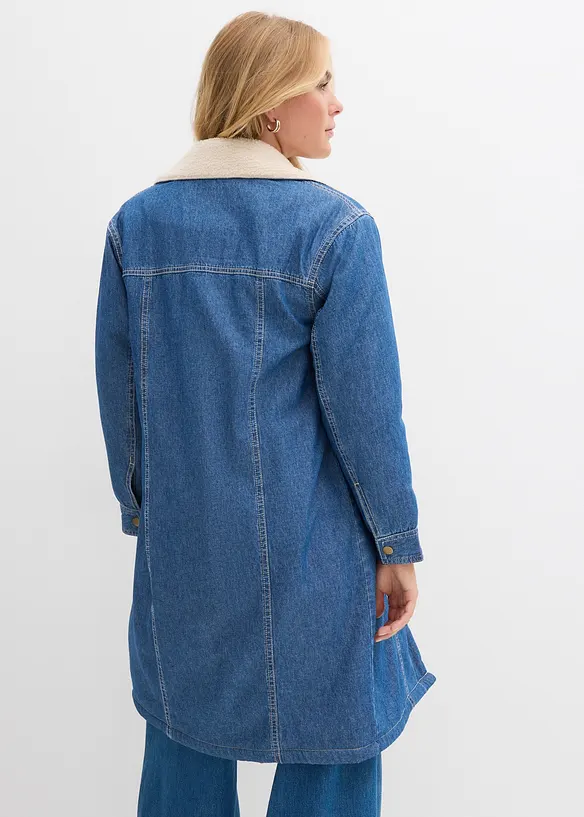 Vinterkappa i denim med varmt teddyfoder, bonprix