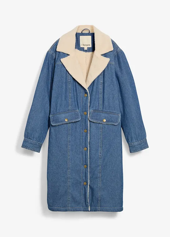 Vinterkappa i denim med varmt teddyfoder, bonprix