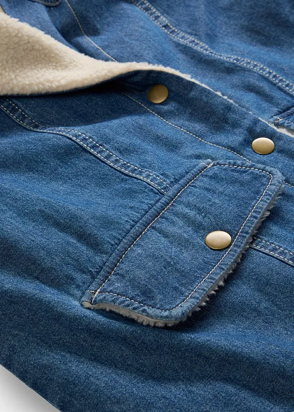 Vinterkappa i denim med varmt teddyfoder, bonprix