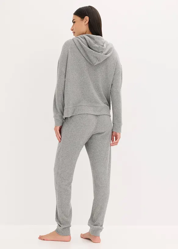 Ribbstickad byxa och topp med huva i oversizemodell, bonprix