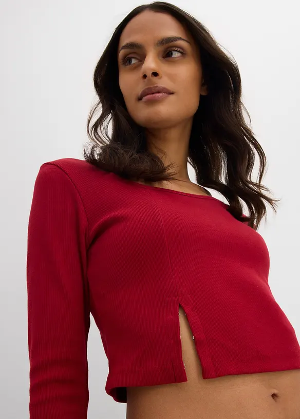 Ribbstickad topp i kort modell, bonprix