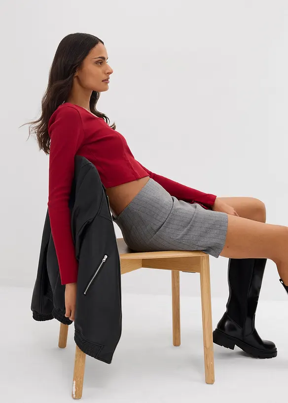 Ribbstickad topp i kort modell, bonprix
