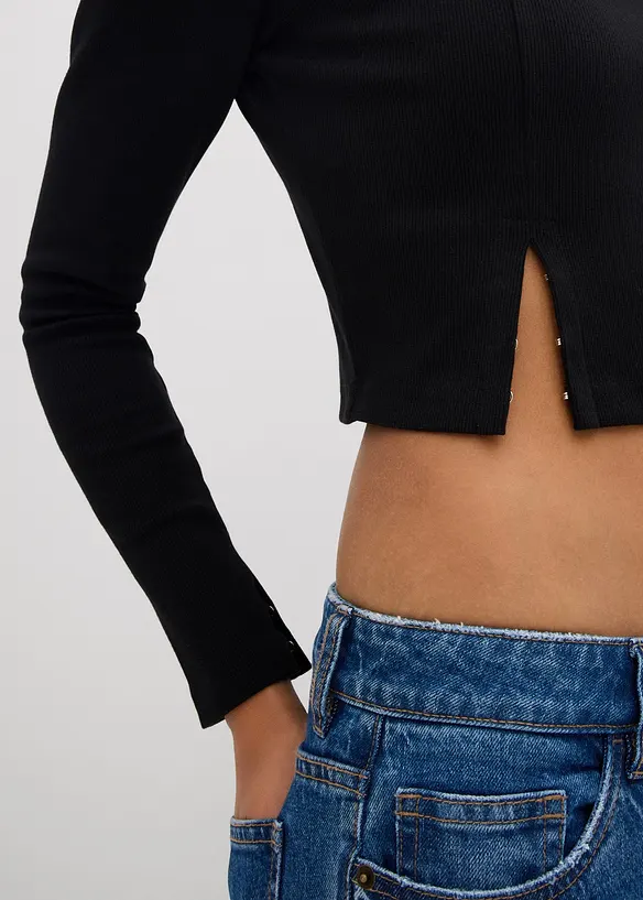 Ribbstickad topp i kort modell, bonprix