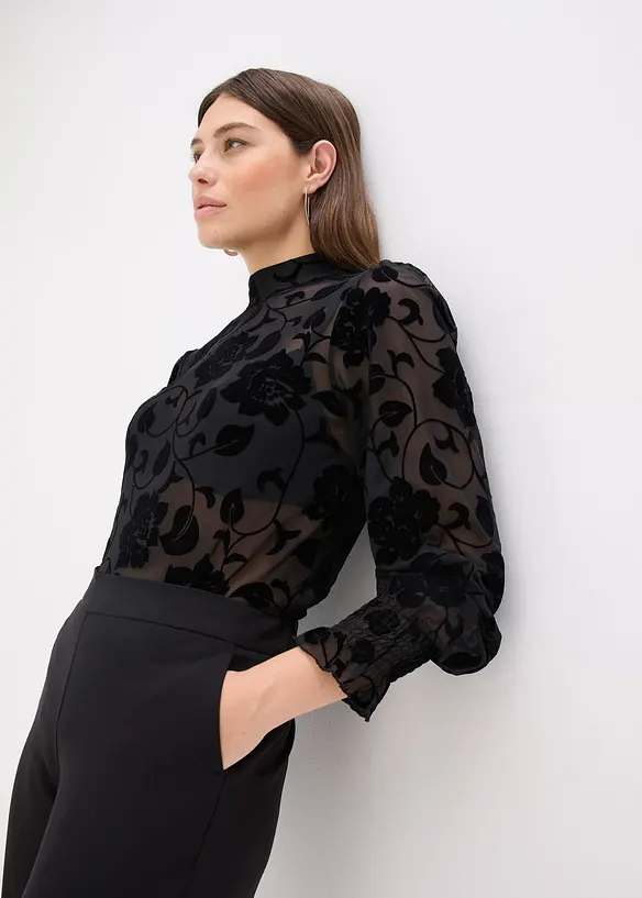Långärmad topp i lätt transparent material, bonprix