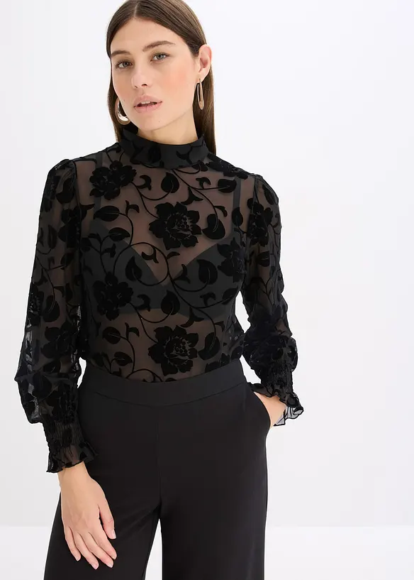 Långärmad topp i lätt transparent material, bonprix