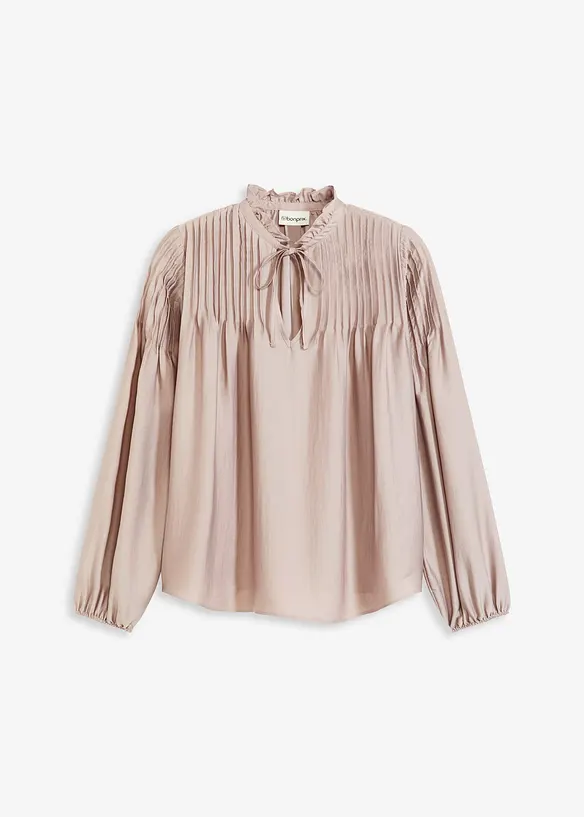 Blustunika med stråveck i glansig satin, bonprix
