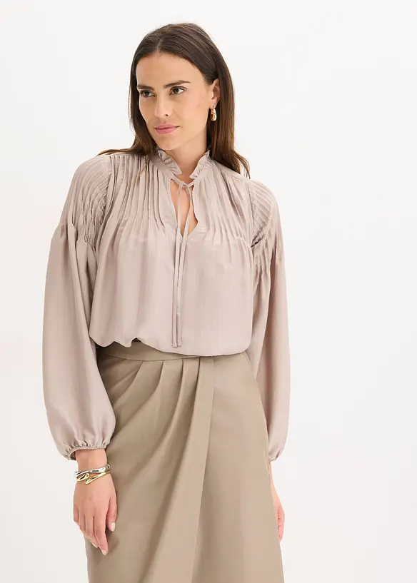 Blustunika med stråveck i glansig satin, bonprix