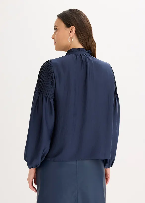 Blustunika med stråveck i glansig satin, bonprix