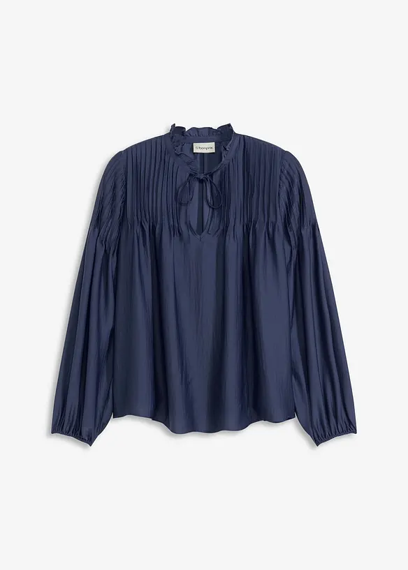 Blustunika med stråveck i glansig satin, bonprix