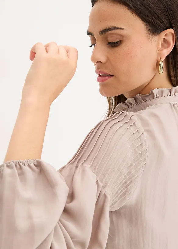 Blustunika med stråveck i glansig satin, bonprix