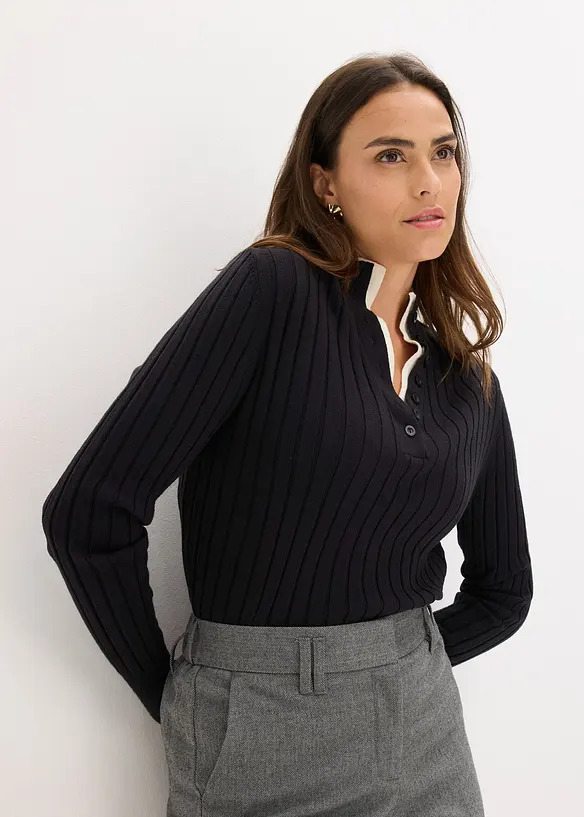Finstickad tröja med viskos och ribbade effekter, 2-i-1-look, bonprix