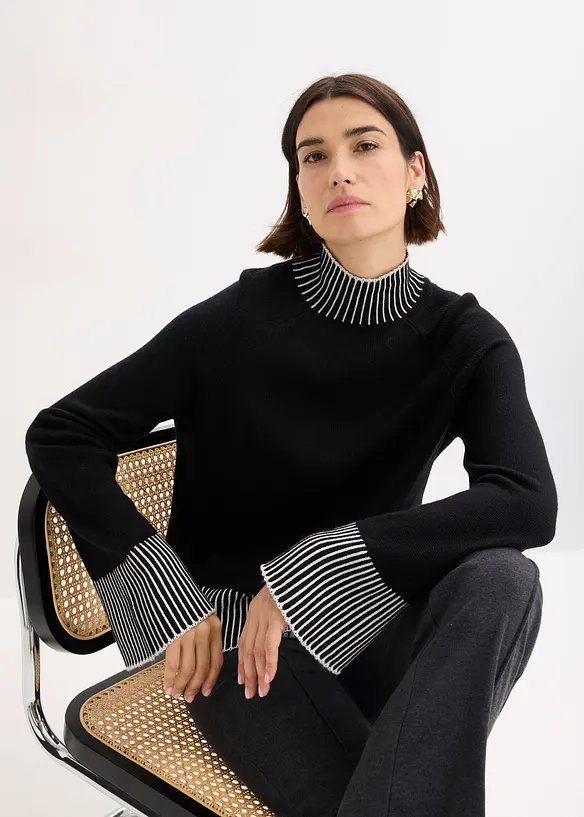 Tröja med ståkrage och liten andel kaschmir, bonprix