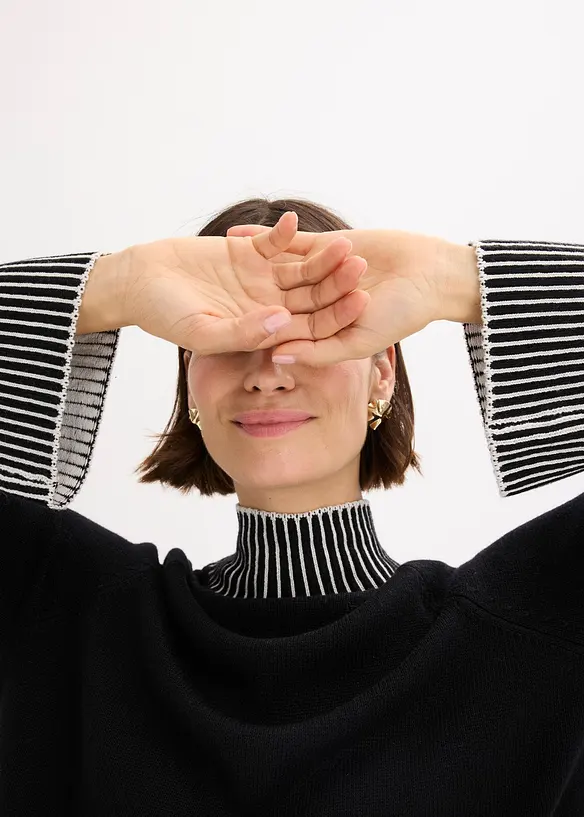 Tröja med ståkrage och liten andel kaschmir, bonprix