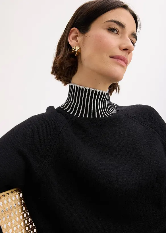 Tröja med ståkrage och liten andel kaschmir, bonprix