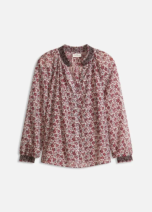 Mönstrad chiffongblus med broderi, bonprix
