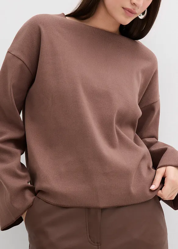 Långärmad topp av ribbat material, bonprix