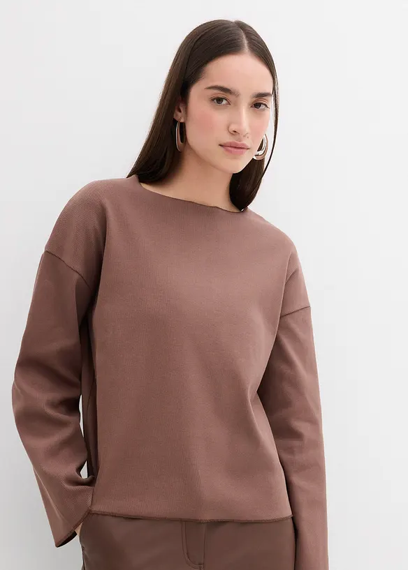 Långärmad topp av ribbat material, bonprix
