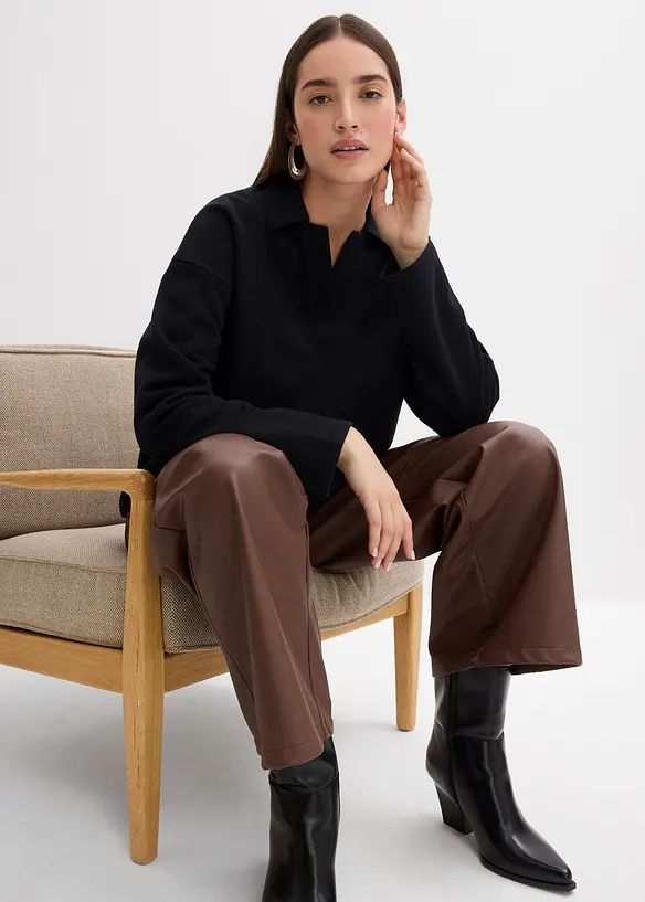 Sweatshirt i ekologisk bomull med stickad pikékrage, bonprix