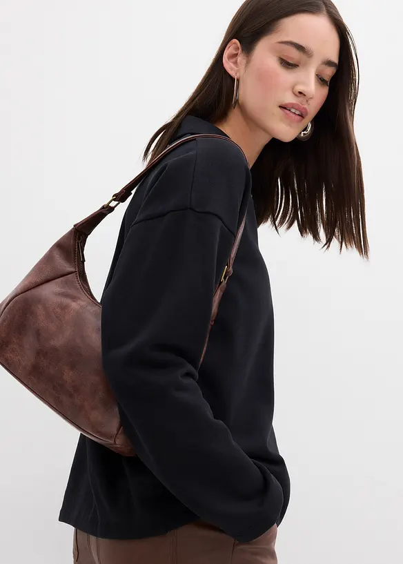 Sweatshirt i ekologisk bomull med stickad pikékrage, bonprix