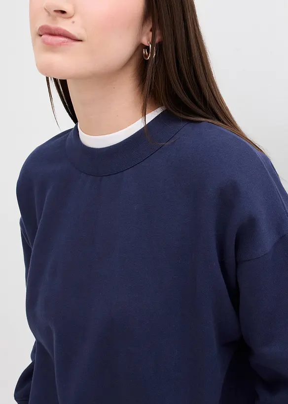 Sweatshirt med vid, ribbad krage av ekologisk bomull, bonprix
