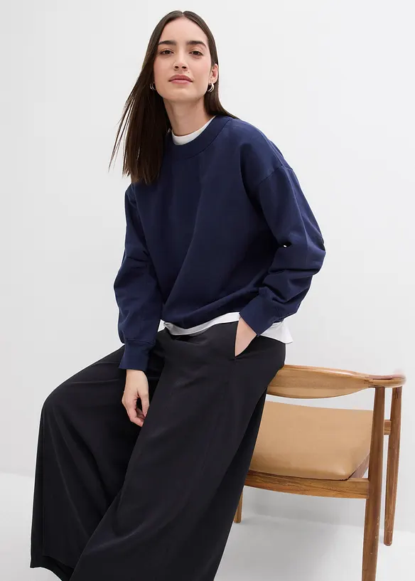 Sweatshirt med vid, ribbad krage av ekologisk bomull, bonprix