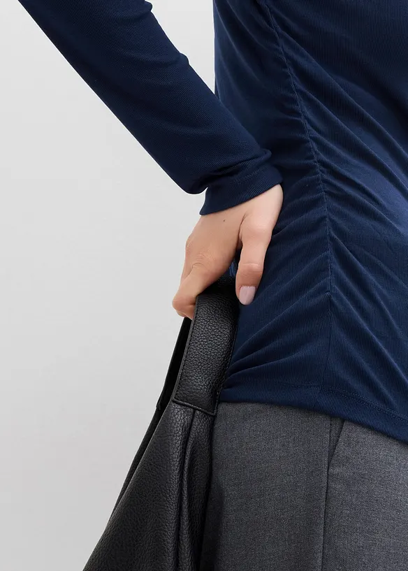 Ribbstickad topp med rynk, bonprix