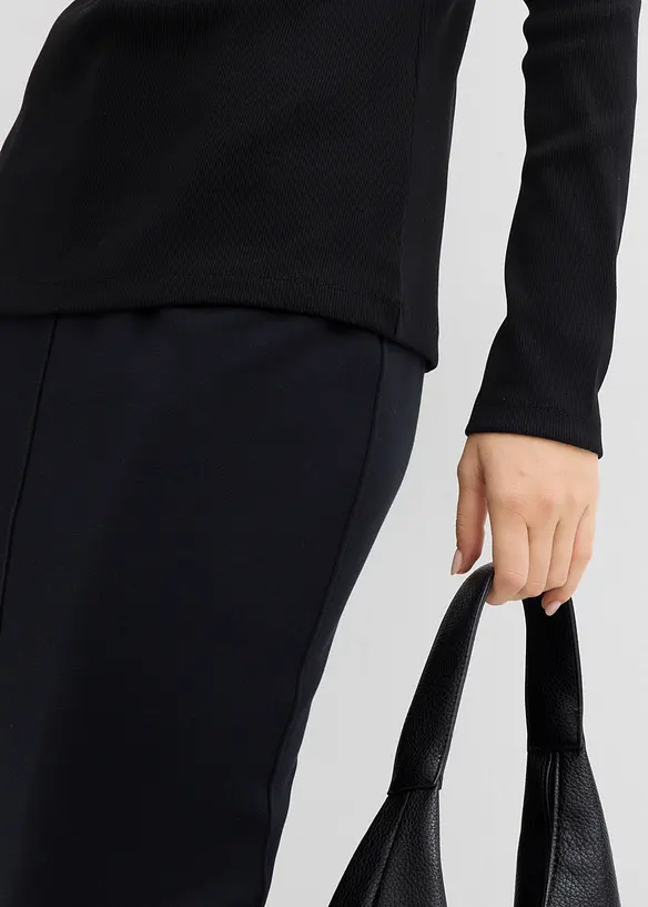 Långärmad topp i ribbat material, bonprix