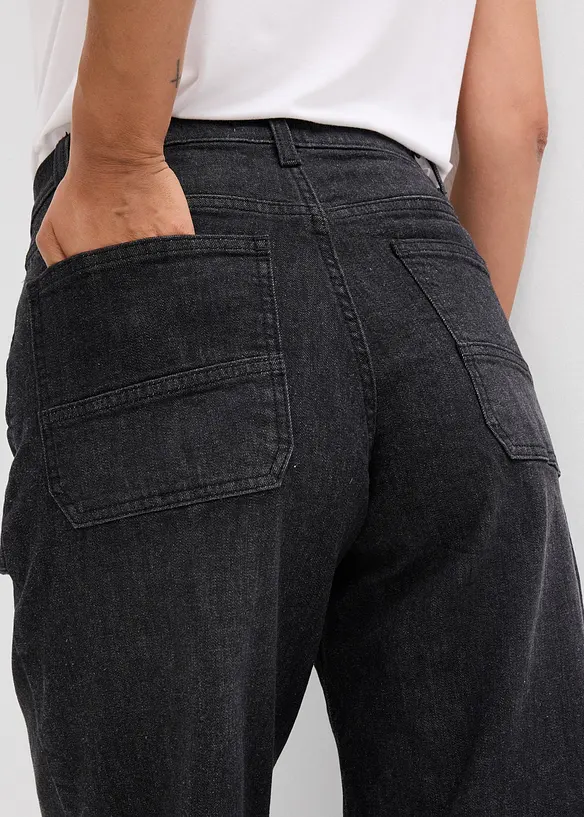 Wide Leg Jeans Mid Waist, med påsydda fickor, bonprix