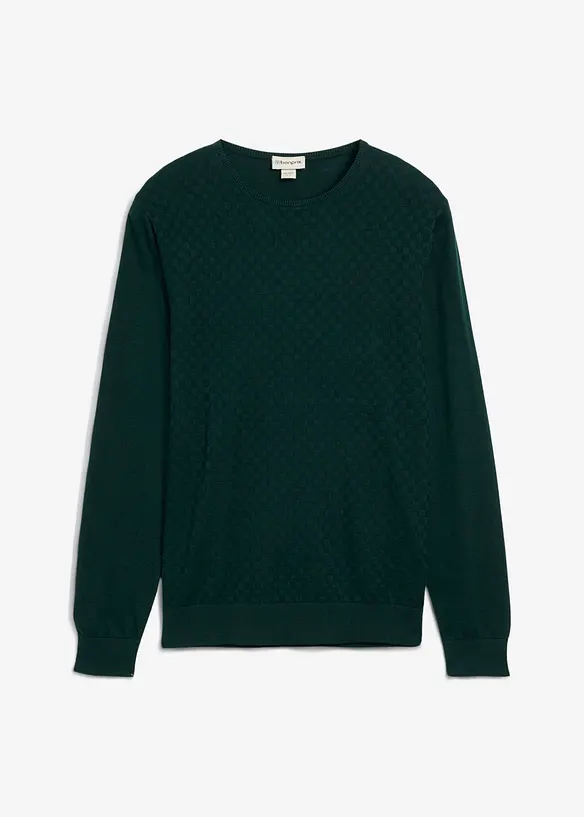 Finstickad tröja i bomullsblandning med merinoull, bonprix