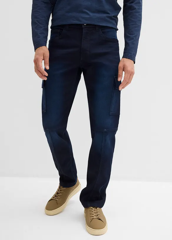 Regular Fit Cargo Jeans med bekväm midja, Straight, bonprix