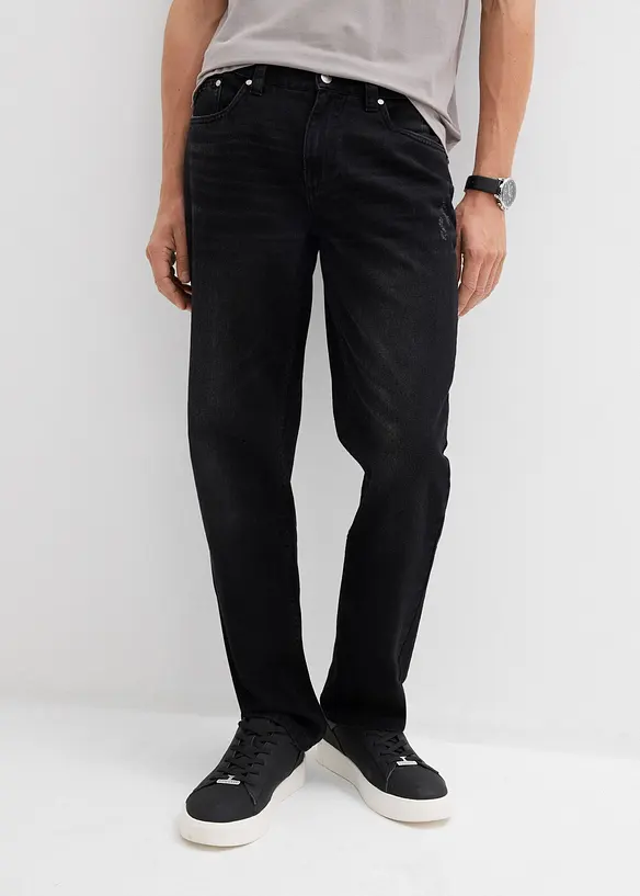 Jeans i Regular Fit Jeans av ren bomull med skön midja, Straight, bonprix