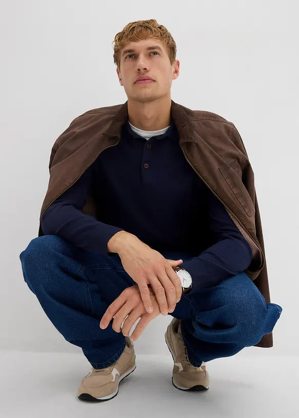 Pikétröja i bomull och ull, smal passform, bonprix