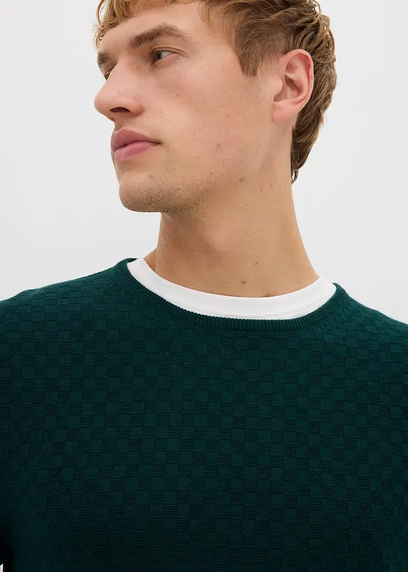 Finstickad tröja i bomullsblandning med merinoull, bonprix